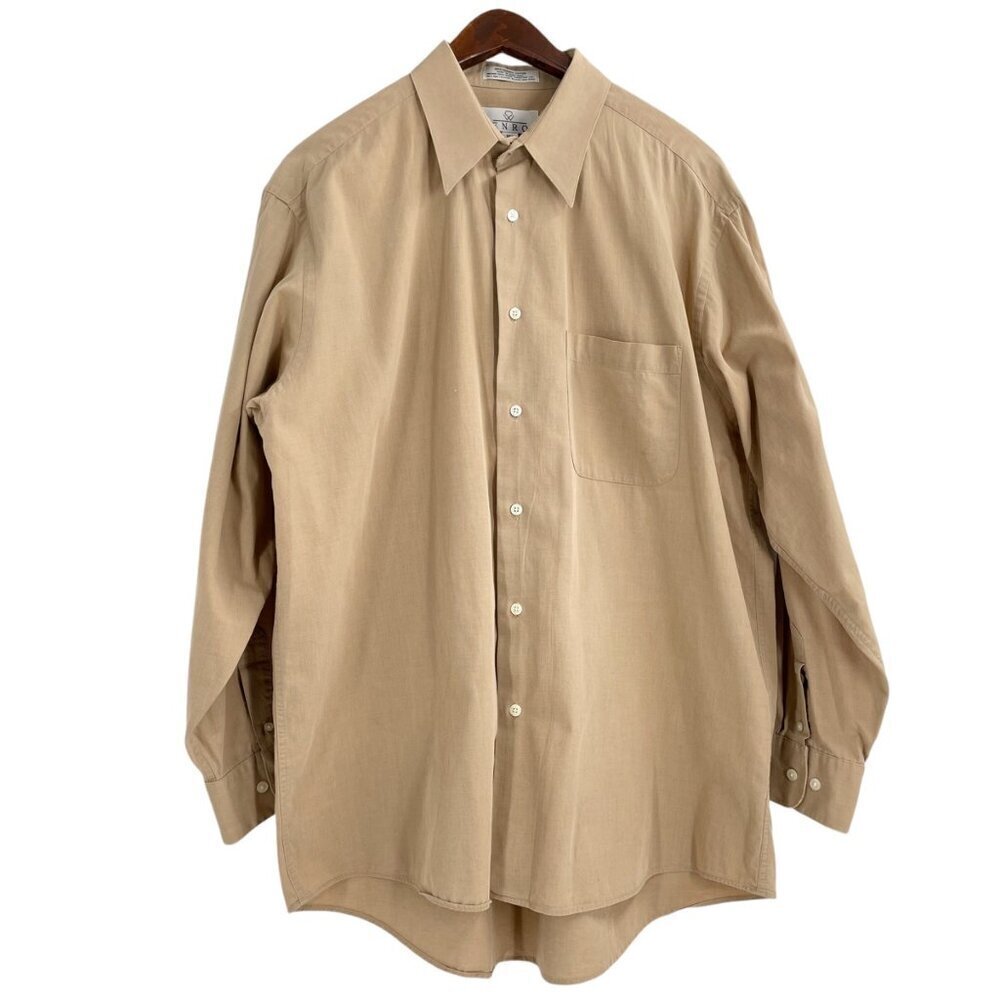 Vintage Enro Tan 100% Combed Cotton Button Up Shirt Mens Size 16.5 Classic